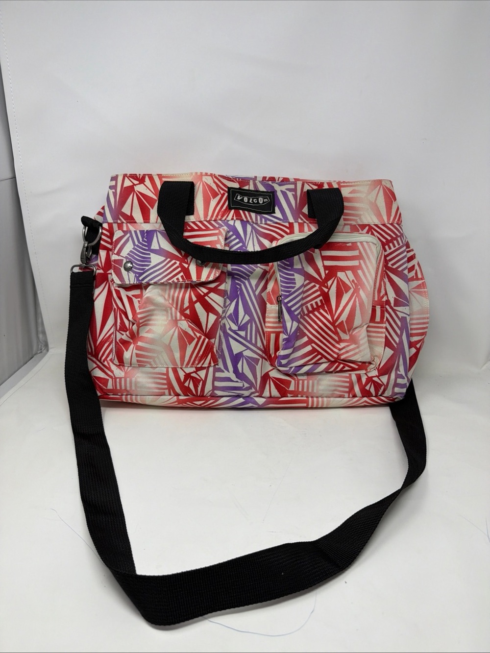 Volcom Red and Purple Patterned Travel Tote